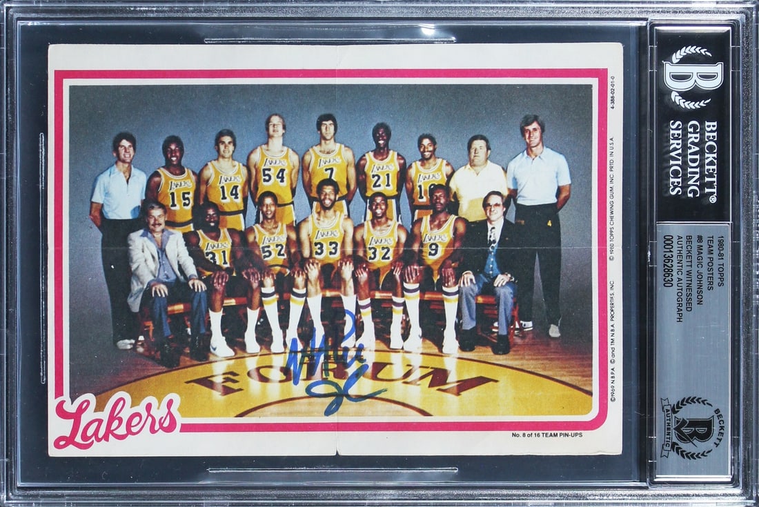 Magic Johnson Signed 1980 Topps 5x7 Team Poster Card Beckett Slabbed (1 of 2)