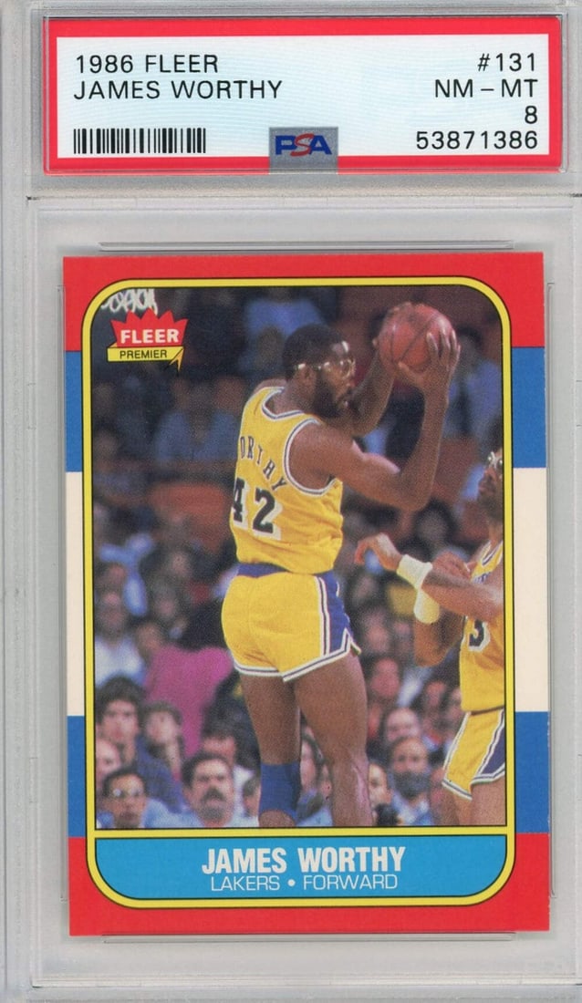 1986 Fleer James Worthy Rookie Card #131 Graded PSA 8 Los Angeles Lakers (1 of 2)