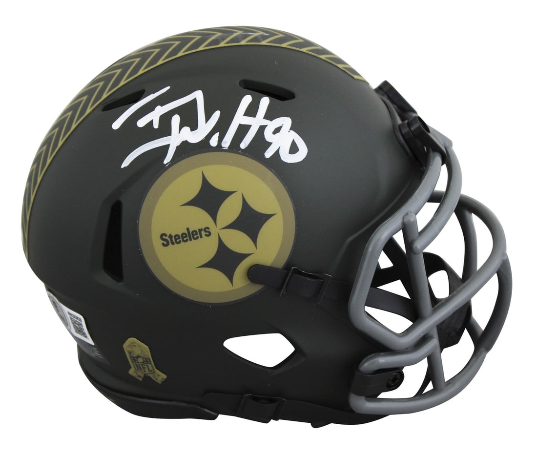 T.J. Watt Signed Pittsburgh Steelers Salute to Service Mini Helmet BAS Authenticated: T.J. Watt Signed Pittsburgh Steelers Salute to Service Mini Helmet BAS Authenticated This Pittsburgh Steelers T.J. Watt Signed Salute to Service IV Speed Mini Helmet is a must-have for any fan. Person