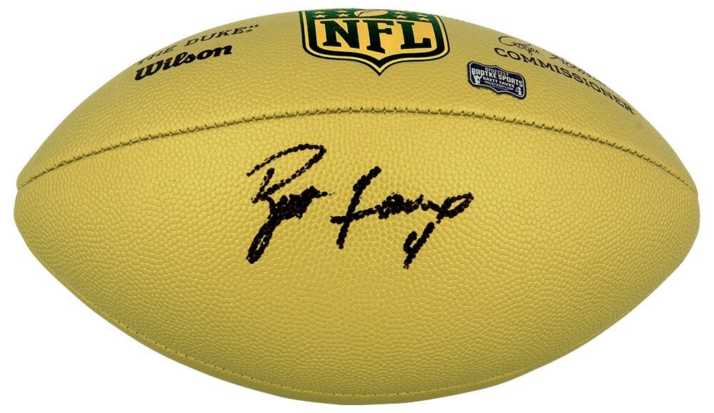 Brett Favre Signed Wilson Duke Gold Metallic NFL Full Size Football: Brett Favre Signed Wilson Duke Gold Metallic NFL Full Size Football This is a Brett Favre signed Wilson Duke gold metallic NFL full-size replica football, a must-have for any football enthusiast. This