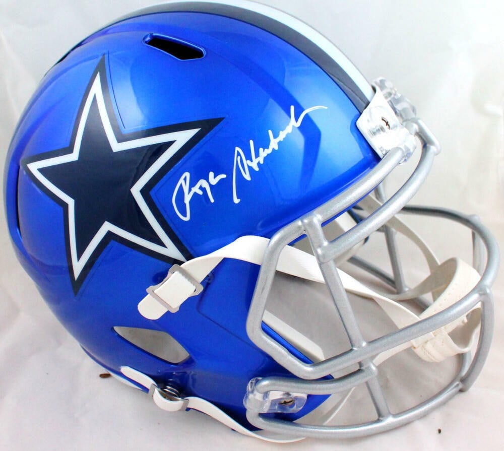 Roger Staubach Signed Dallas Cowboys Flash Speed Helmet Beckett Authenticated: Roger Staubach Signed Dallas Cowboys Flash Speed Helmet Beckett Authenticated This is an original Dallas Cowboys full-size flash speed helmet autographed by legendary player Roger Staubach. The helmet