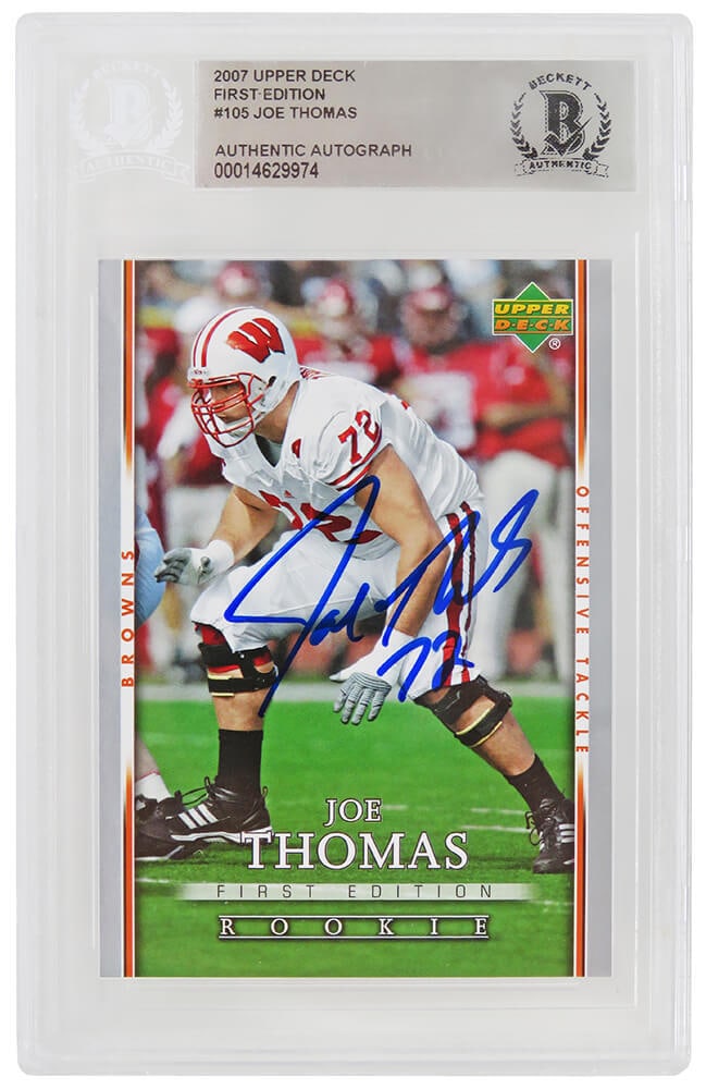 Joe Thomas Autographed 2007 Upper Deck Rookie Card #105 Beckett Slabbed (1 of 2)