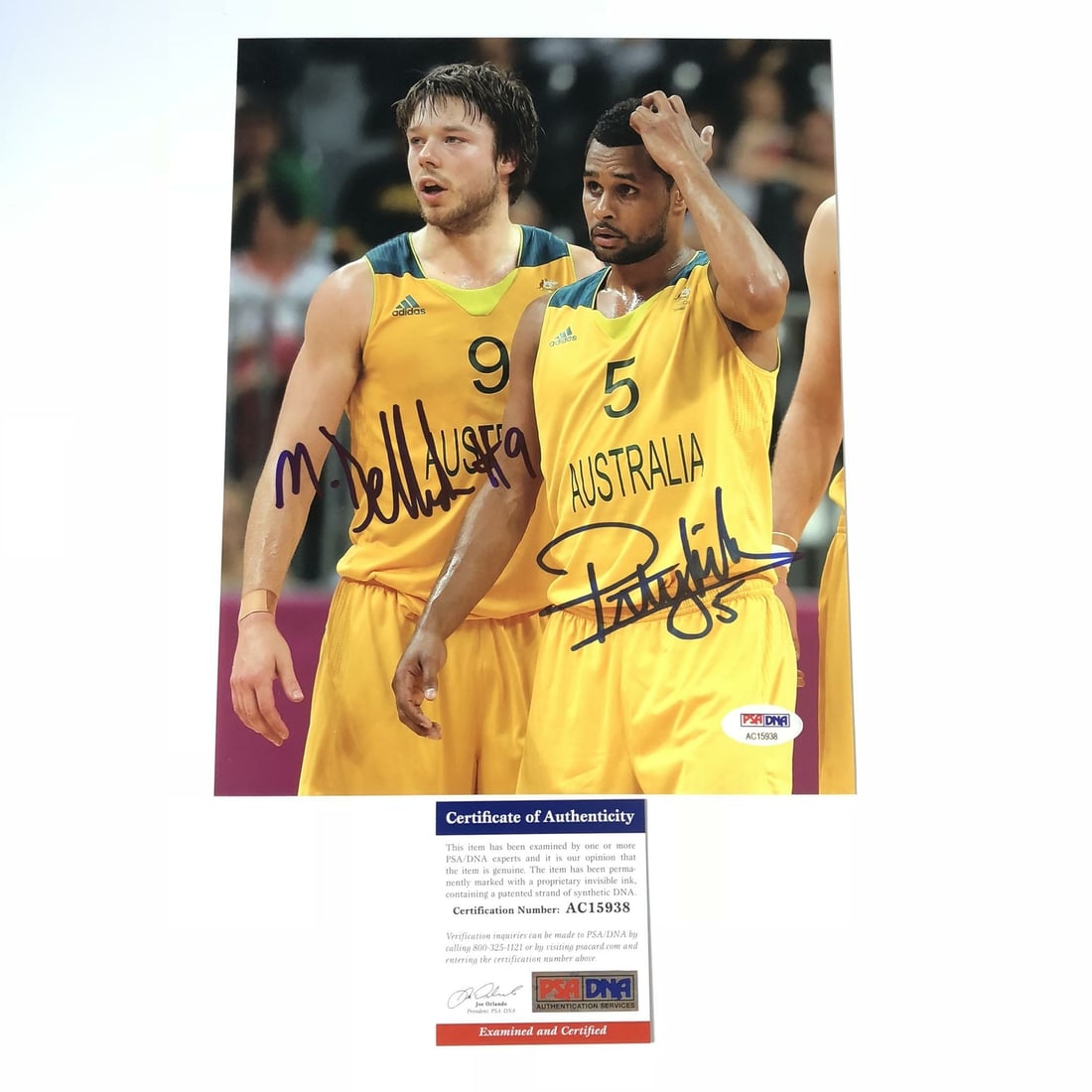 Patty Mills Matthew Dellavedova Signed 8x10 Photo PSA/DNA Australia: Patty Mills Matthew Dellavedova Signed 8x10 Photo PSA/DNA Australia This is a stunning 8x10 photograph featuring Aussie basketball stars Patty Mills and Matthew Dellavedova. Each autograph is professi