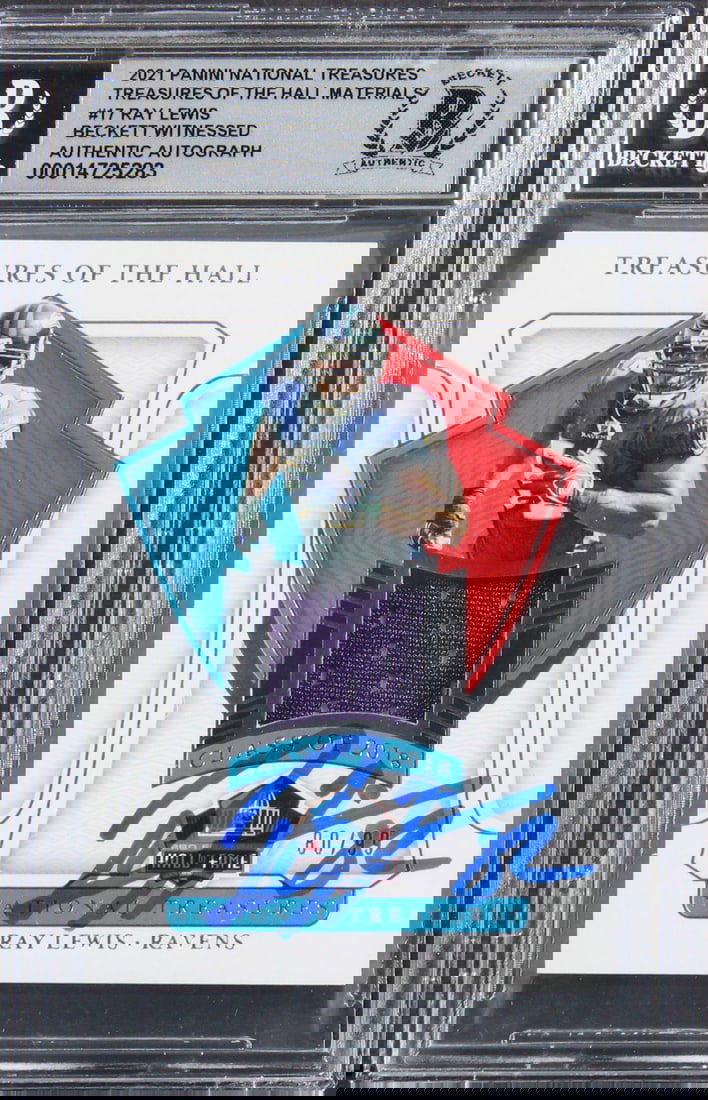 Ray Lewis Autographed 2021 Panini National Treasures #17 #80/99 Gem Mint 10 Beckett Slab (1 of 2)