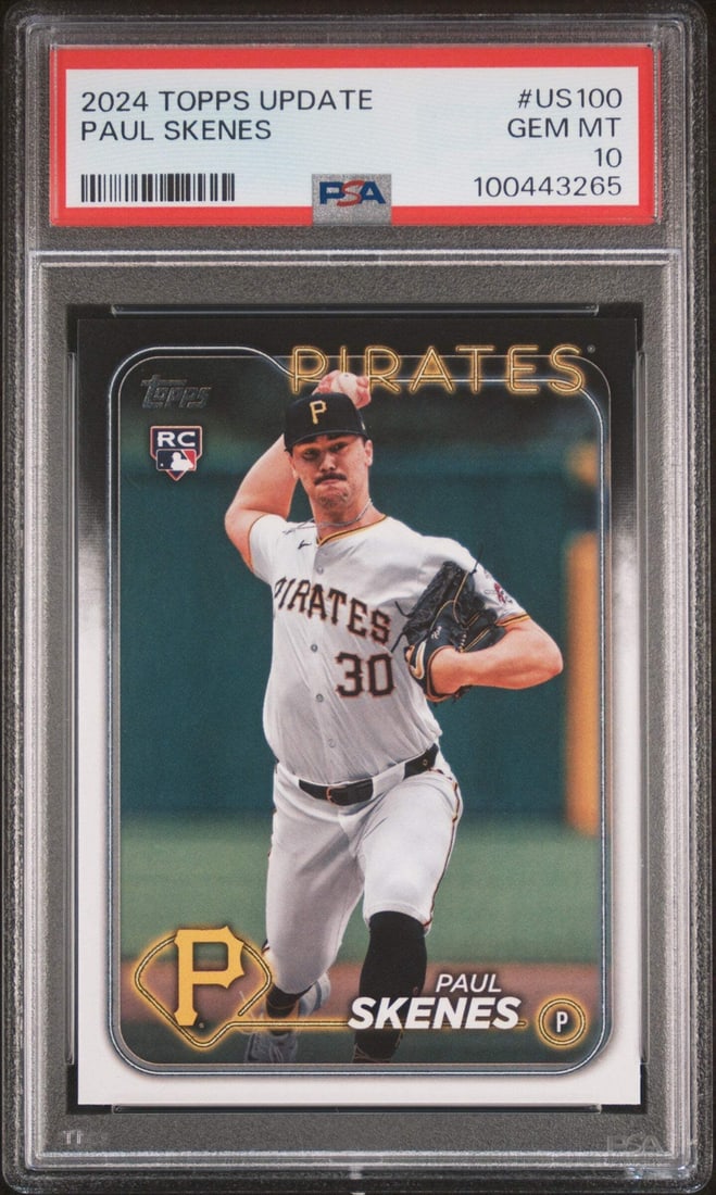 PSA 10 Paul Skenes 2024 Topps Update #US100 Rookie MLB Card: PSA 10 Paul Skenes 2024 Topps Update #US100 Rookie MLB Card This is an original 2024 Topps Update Paul Skenes #US100 Rookie RC baseball card, professionally graded PSA 10 by Professional Sports Authen