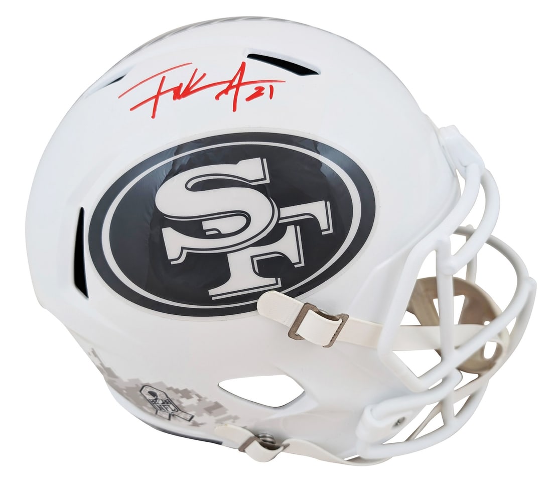Frank Gore Signed San Francisco 49ers Salute to Service III Helmet BAS Authenticated: Frank Gore Signed San Francisco 49ers Salute to Service III Helmet BAS Authenticated This authentic San Francisco 49ers full-size speed replica helmet is a remarkable collectible featuring the autogra