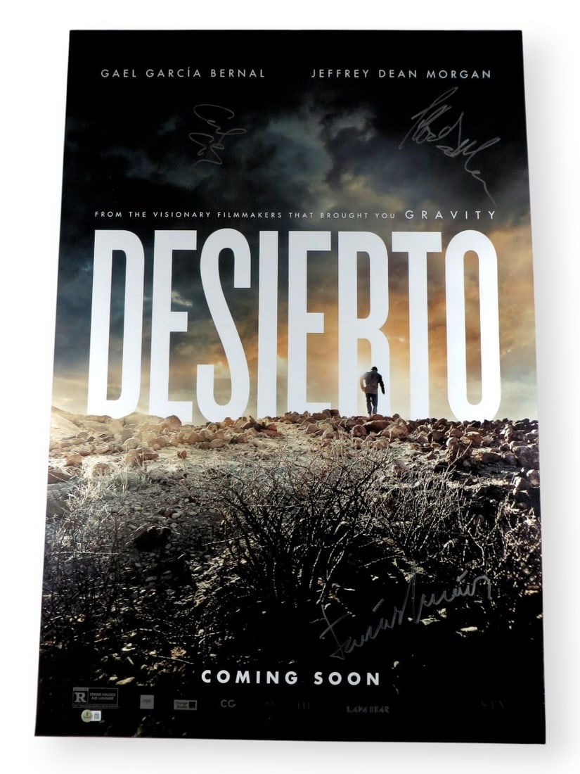 Desierto Multi Signed 27x40 Poster Bernal Morgan Cauron Beckett Authenticated: Desierto Multi Signed 27x40 Poster Bernal Morgan Cauron Beckett Authenticated This original 27x40 poster features multiple autographs from acclaimed actors Gael Garcia Bernal, Jeffrey Dean Morgan, and
