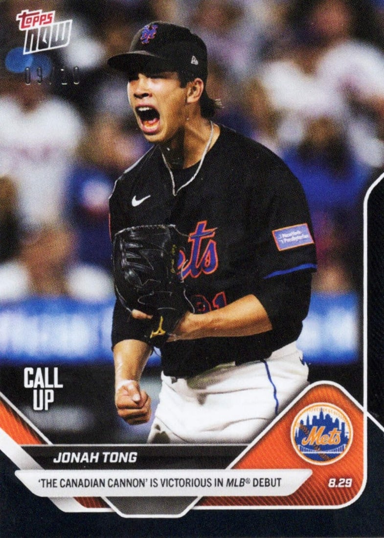 2025 Topps Now Jonah Tong #628 Black Foil /10 Rookie Card New York Mets: 2025 Topps Now Jonah Tong #628 Black Foil /10 Rookie Card New York Mets This 2025 Topps Now Jonah Tong #628 Black Foil /10 Rookie Baseball Card features the New York Mets player Jonah Tong. It is an o