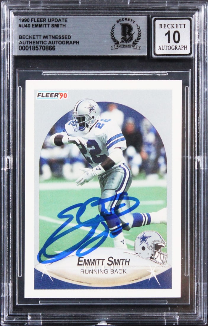 Emmitt Smith Signed 1990 Fleer Update RC Card Auto 10 Beckett Slabbed (1 of 2)