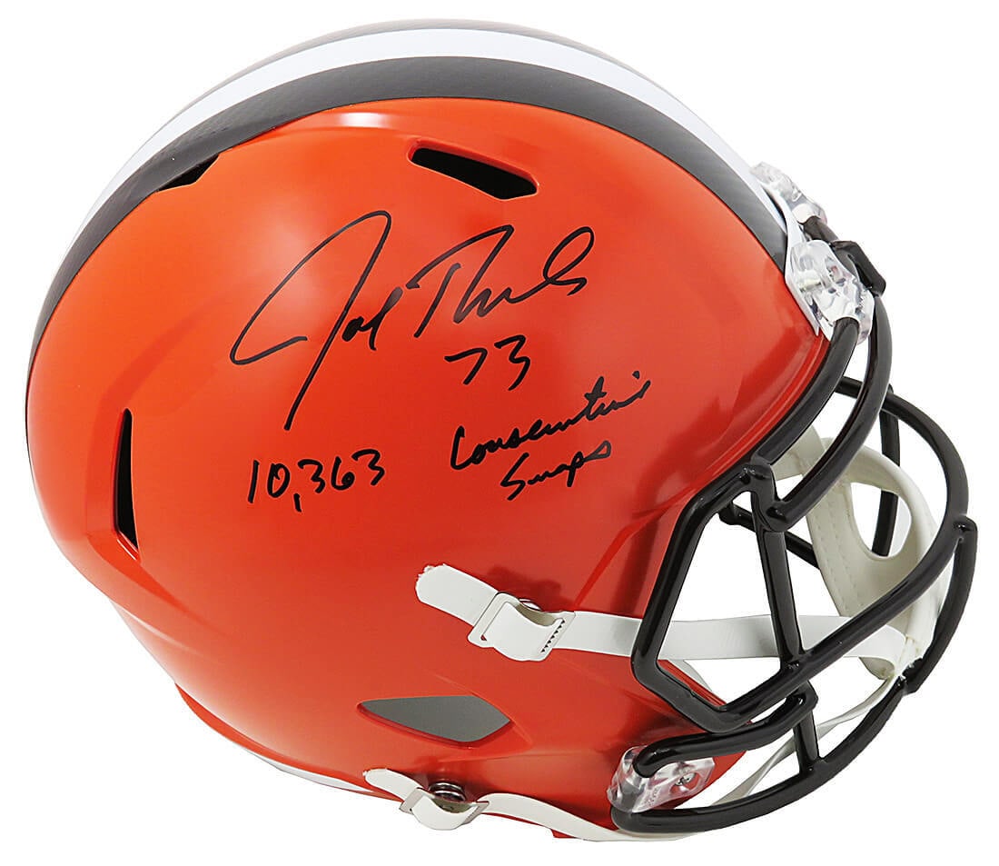 Joe Thomas Signed Browns Helmet F/S Speed Replica with Inscription (1 of 1)
