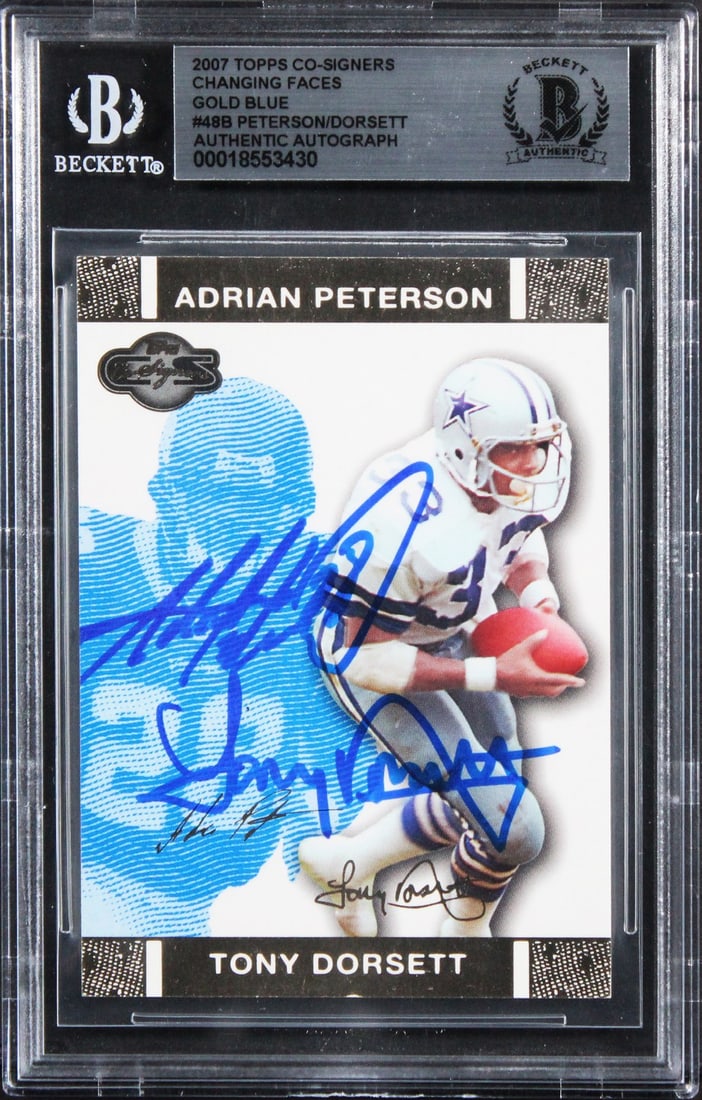 Adrian Peterson Tony Dorsett Dual Signed 2007 Topps #48B Gold Blue Beckett Slabbed (1 of 2)