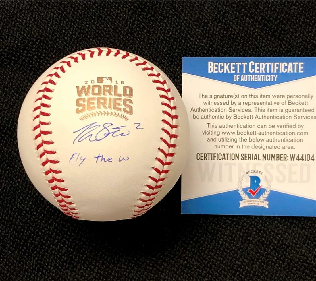 Tommy La Stella Signed 2016 Cubs World Series Baseball with BAS COA: Tommy La Stella Signed 2016 Cubs World Series Baseball with BAS COA This is an original baseball signed by Tommy La Stella, commemorating the Chicago Cubs' 2016 World Series victory with the phrase "F