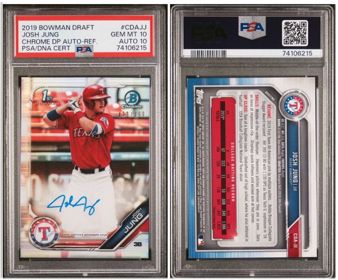 Josh Jung 2019 Bowman Draft Chrome Refractor Auto PSA 10 473/499 (1 of 1)