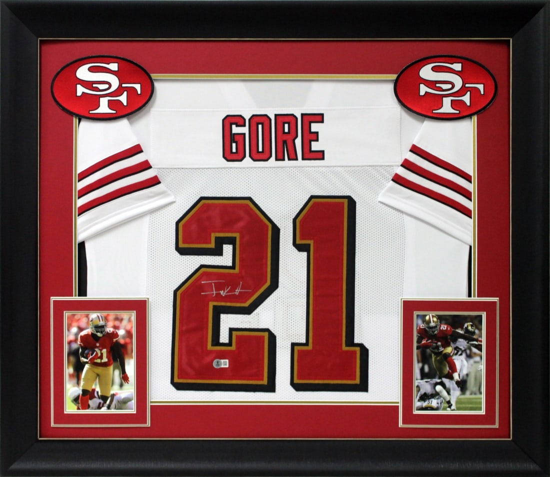 Frank Gore Autographed White Pro Style Framed Jersey BAS Witnessed (1 of 2)