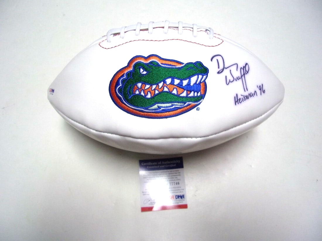 Danny Wuerffel Florida Gators 1996 Heisman Signed Football PSA/DNA COA: Danny Wuerffel Florida Gators 1996 Heisman Signed Football PSA/DNA COA Celebrate college football history with this authentic signed football from Danny Wuerffel, the legendary Heisman Trophy winner o