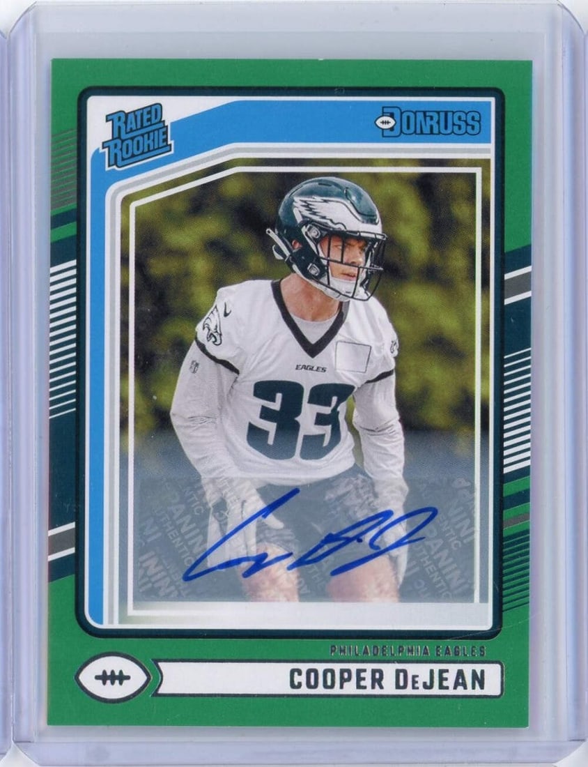 2024 Panini Donruss Press Proof Green Cooper DeJean #305 Autographed Rookie Card: 2024 Panini Donruss Press Proof Green Cooper DeJean #305 Autographed Rookie Card Introducing the 2024 Panini Donruss Press Proof Green Cooper DeJean #305 Auto Rookie Card, a must-have for collectors a