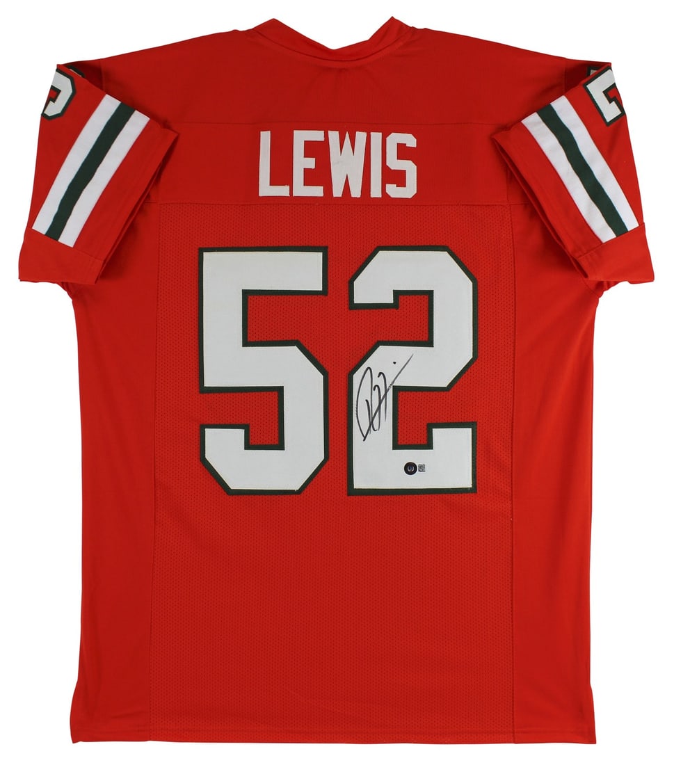 Ray Lewis Signed Miami Hurricanes Orange Jersey BAS Authenticated: Ray Lewis Signed Miami Hurricanes Orange Jersey BAS Authenticated This authentic orange jersey is personally signed by Ray Lewis, the legendary player of the Miami Hurricanes. The jersey is an origina