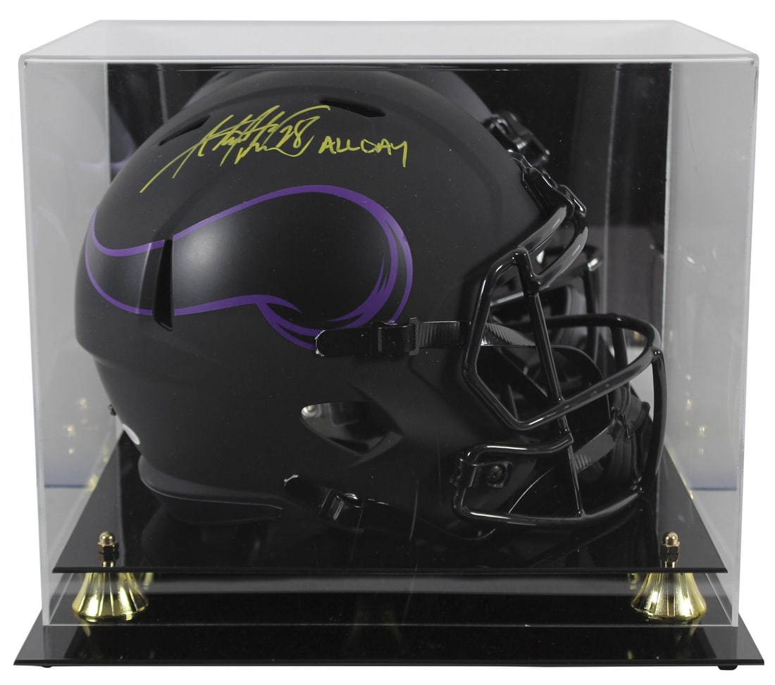 Adrian Peterson Signed Vikings Eclipse Helmet with Case BAS COA: Adrian Peterson Signed Vikings Eclipse Helmet with Case BAS COA Celebrate the legacy of Adrian Peterson with this authentic, signed Eclipse Full Size Speed Replica Helmet featuring his iconic "All Day
