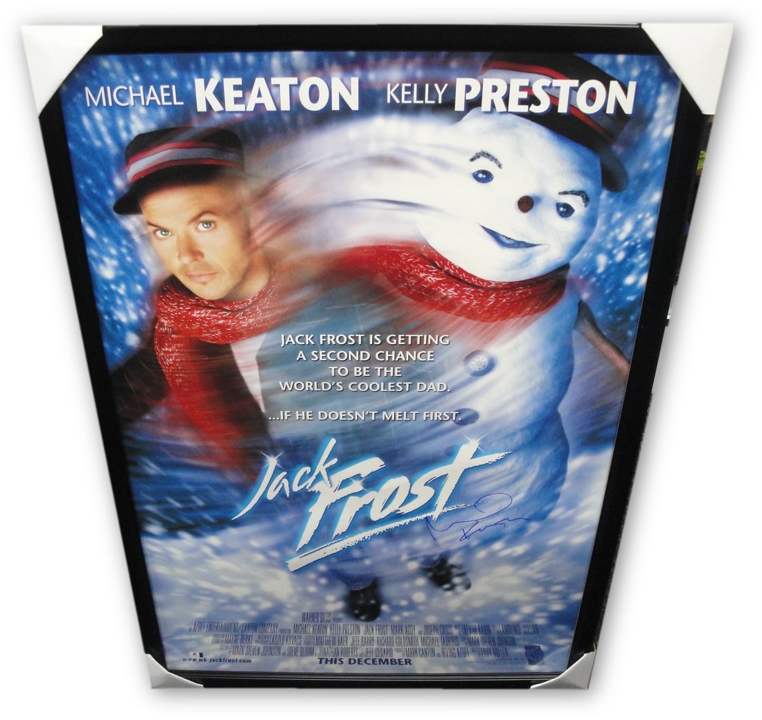 Michael Keaton Signed Jack Frost Movie Poster Custom Framed GAI Authenticated: Michael Keaton Signed Jack Frost Movie Poster Custom Framed GAI Authenticated This is a custom framed, hand-signed movie poster featuring Michael Keaton from the film "Jack Frost." The poster is an or