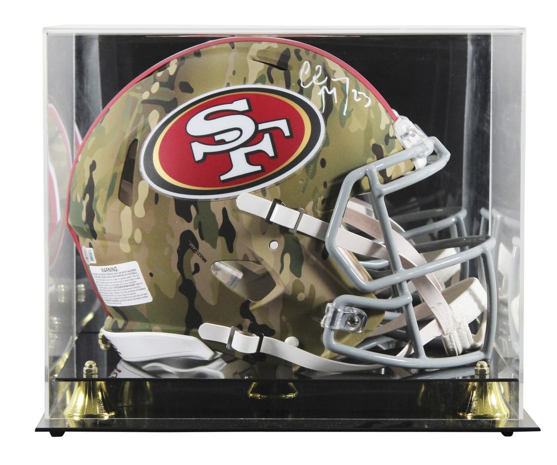 Christian McCaffrey Signed Camo Full Size Helmet with Beckett Authentication: Christian McCaffrey Signed Camo Full Size Helmet with Beckett Authentication This authentic San Francisco 49ers full-size Speed Proline helmet features a unique alternate camo design and has been pers