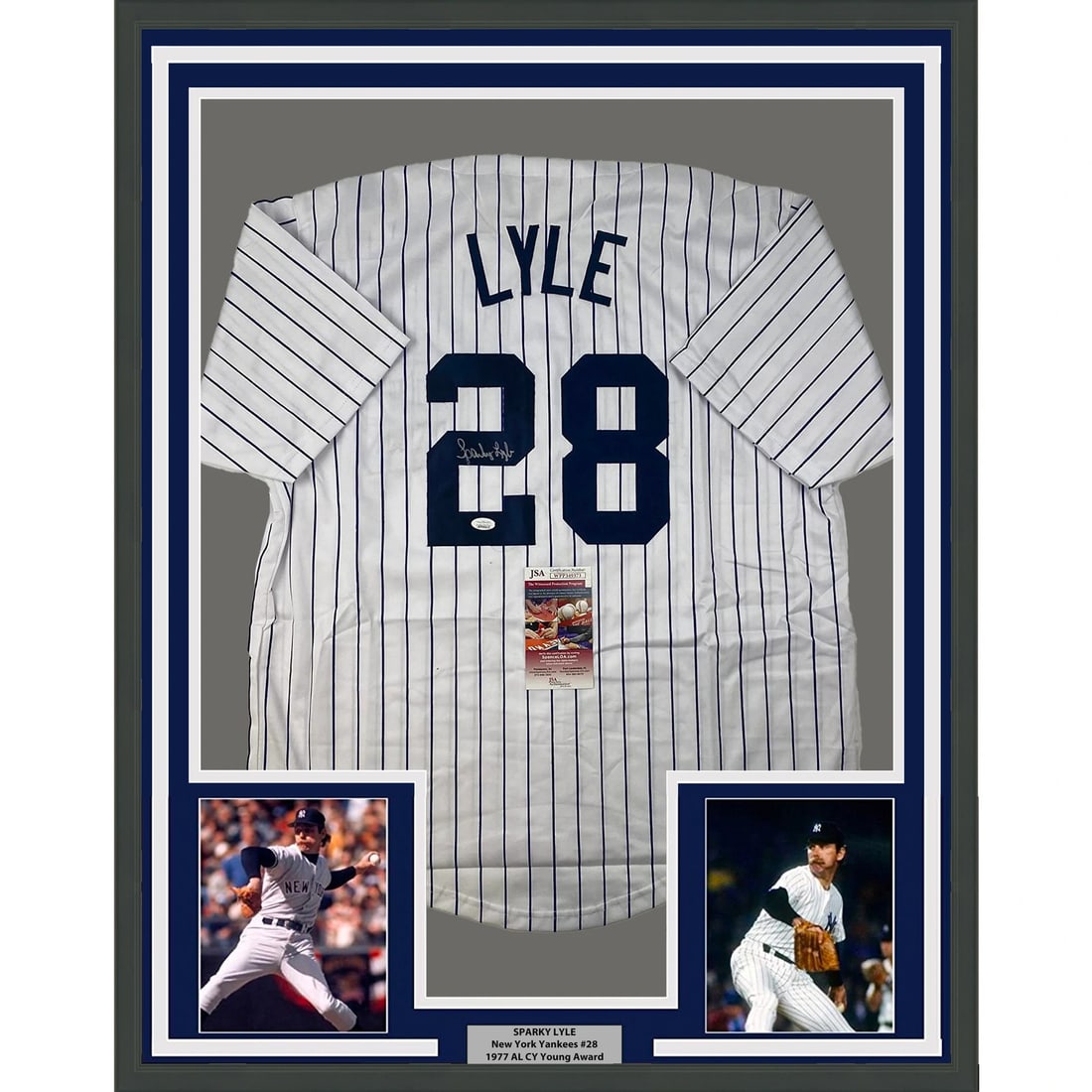 Framed Autographed Sparky Lyle New York Yankees Jersey JSA COA 33x42 (1 of 2)