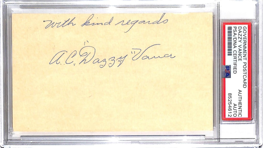 Dazzy Vance Signed 1959 Brooklyn Dodgers Postcard PSA/DNA (1 of 2)