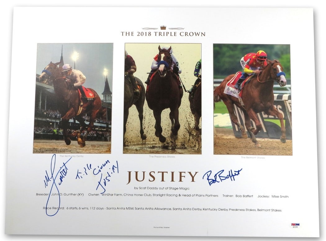 Mike Smith Bob Baffert Autographed 20X24 Justify Poster PSA Authenticated (1 of 3)