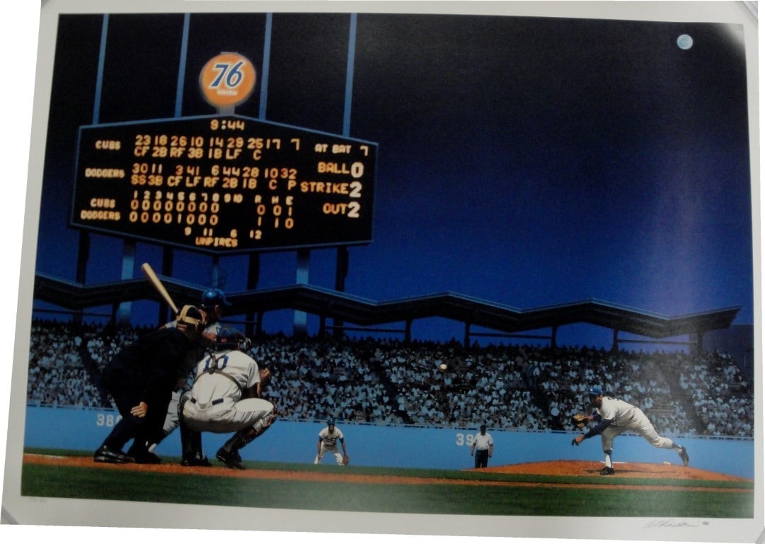 Sandy Koufax Perfect Game Lithograph Poster Hand Signed by Bill Purdom (1 of 3)