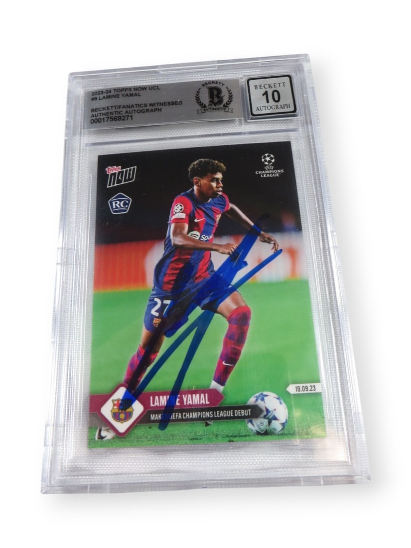 Lamine Yamal 2023-24 Topps Now UCL RC Hand Signed BGS 9 Soccer Card (1 of 2)