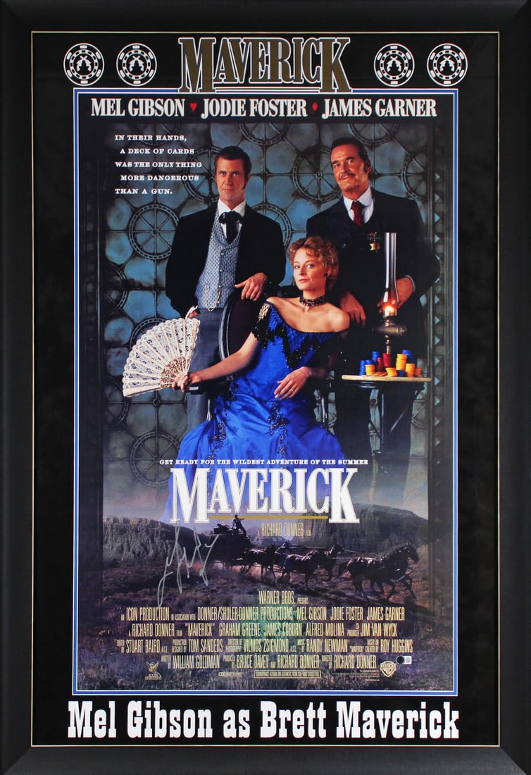 Mel Gibson Signed Maverick Framed 27x40 Poster with BAS Authentication (1 of 4)