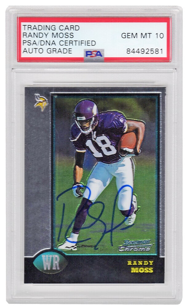 Randy Moss Signed Vikings 1998 Bowman Chrome Rookie Card PSA 10 (1 of 2)