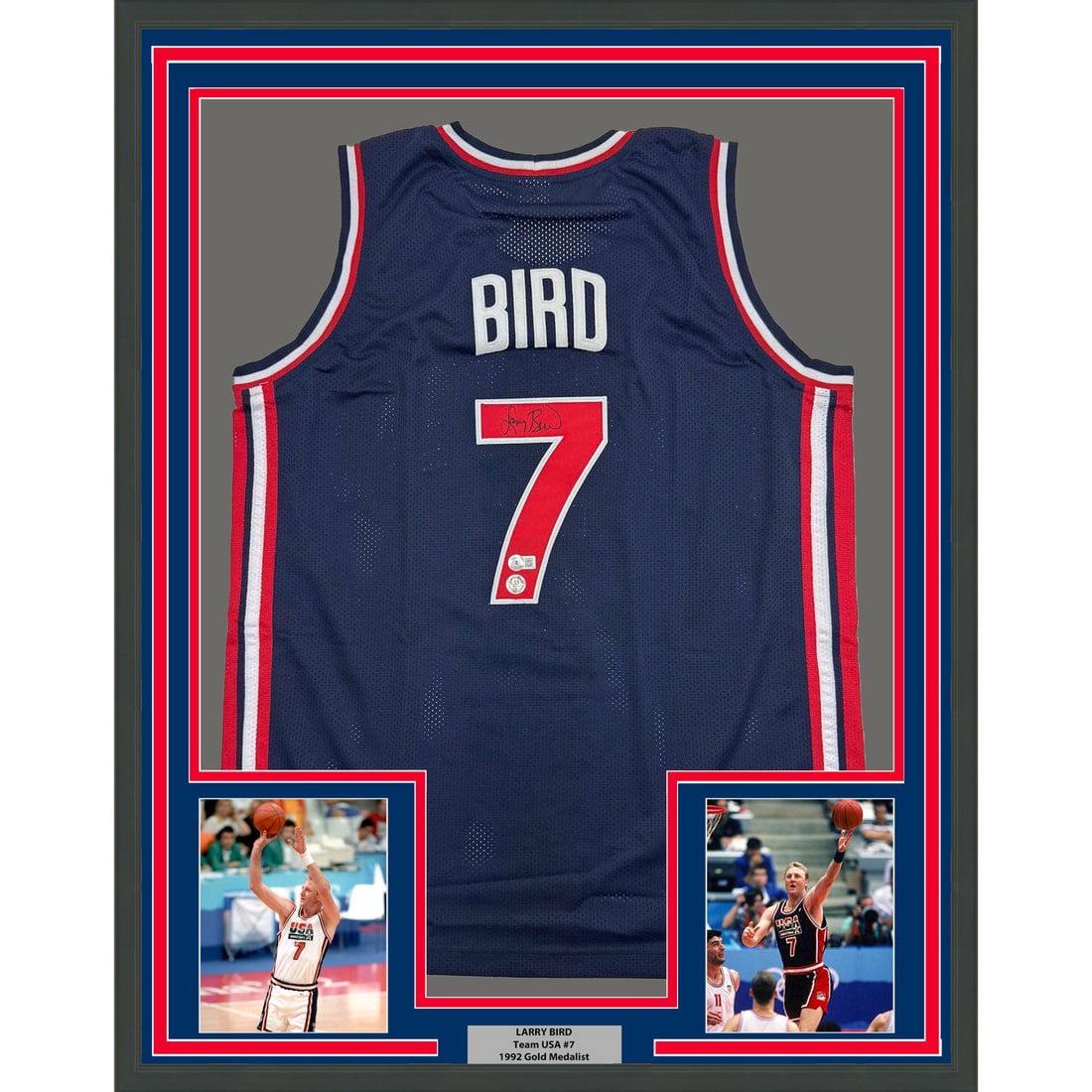 Framed Larry Bird Autographed 92 Dream Team Jersey with BAS COA (1 of 2)