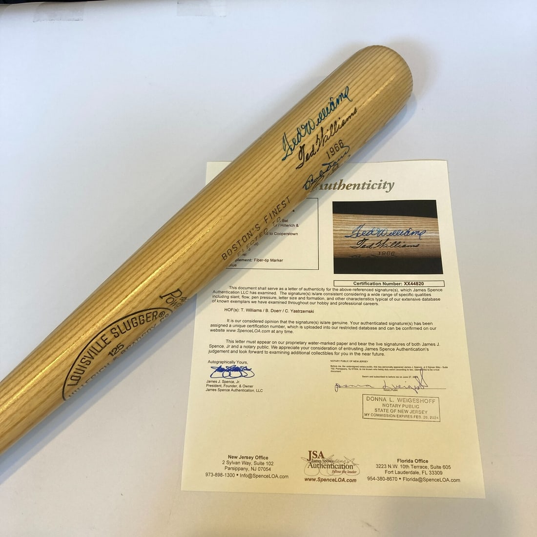 Boston Red Sox Multi Signed Bat by Williams Yastrzemski JSA Certified: Boston Red Sox Multi Signed Bat by Williams Yastrzemski JSA Certified This is a remarkable multi-signed bat featuring the autographs of two Boston Red Sox legends, Ted Williams and Carl Yastrzemski. A