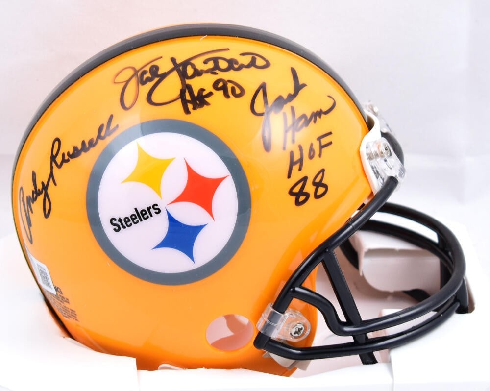 Pittsburgh Steelers Gold Mini Helmet Signed by Lambert Ham Russell Beckett Auth (1 of 3)