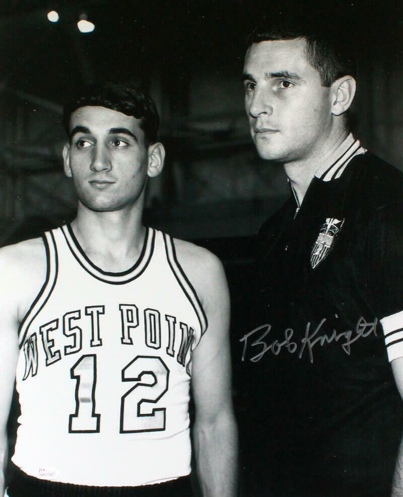 Bob Knight Signed 16x20 Black and White Photo with Coach K JSA Authenticated: Bob Knight Signed 16x20 Black and White Photo with Coach K JSA Authenticated This striking 16x20 black and white photograph features legendary basketball coach Bob Knight, known for his dynamic coachi