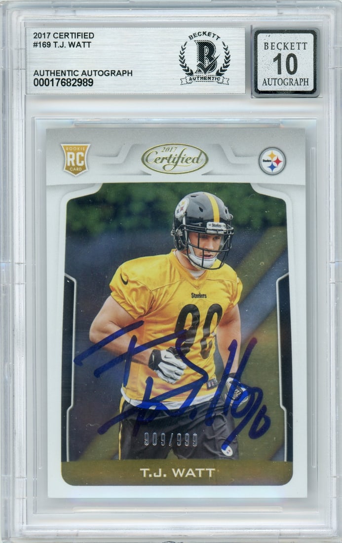 T.J. Watt Rookie BGS 10 Auto 2017 Certified Steelers Card #169 Serial Numbered (1 of 2)