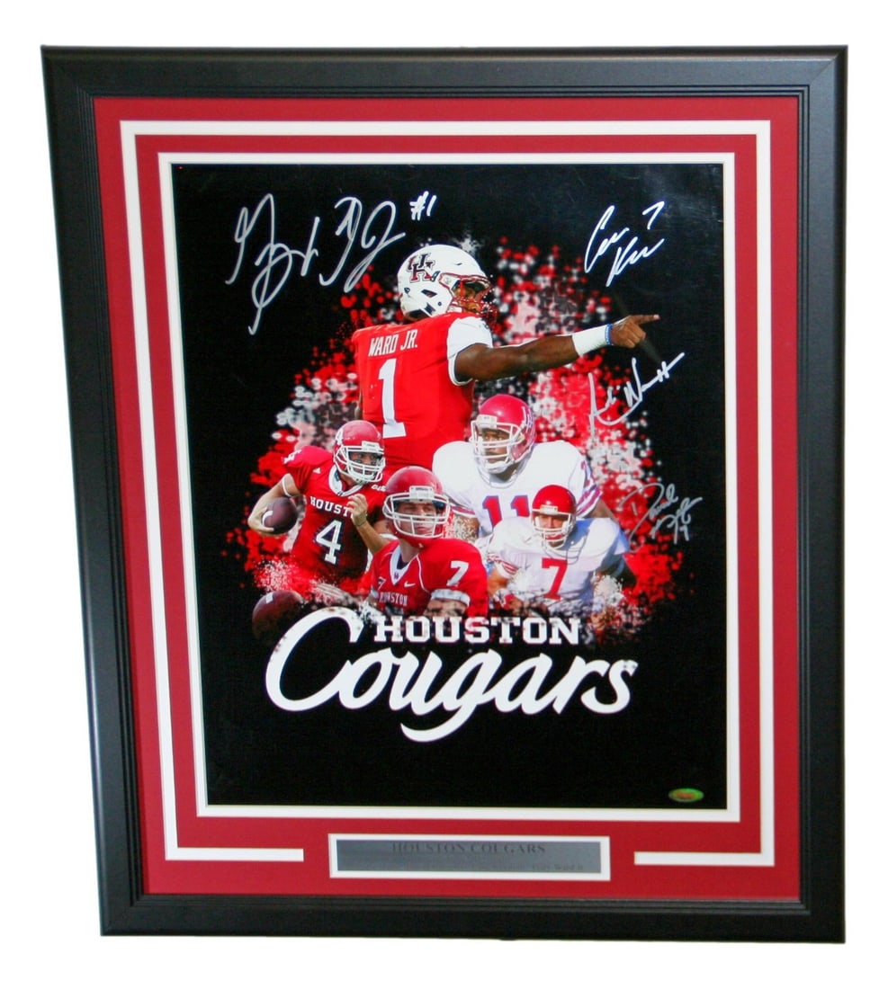 Houston Cougars Quarterbacks Signed 16x20 Photo TRISTAR Authenticated: Houston Cougars Quarterbacks Signed 16x20 Photo TRISTAR Authenticated This 16x20 photo features the legendary quarterbacks of the Houston Cougars, including Andre Ware, Case Keenum, and David Klingler