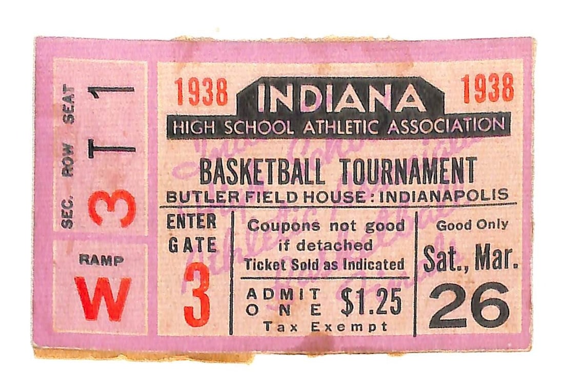 1938 Indiana HS State Finals Basketball Ticket Fort Wayne South vs Hammond (1 of 2)