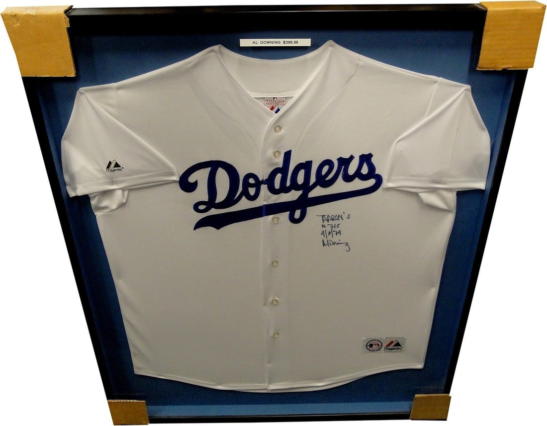 Al Downing Signed Framed Jersey Hank Aaron 715th Home Run (1 of 3)