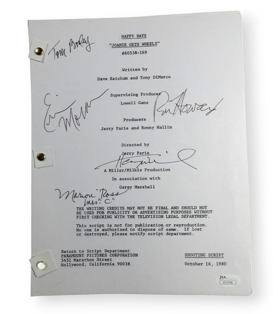 Happy Days Autographed Script by Howard Winkler Moran Ross JSA (1 of 3)