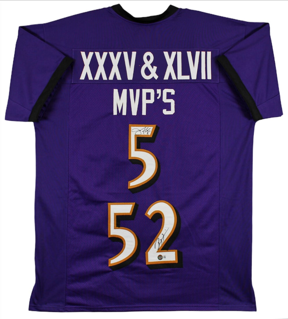 Ray Lewis Joe Flacco Signed Purple Pro Style Jersey BAS Authenticated (1 of 4)
