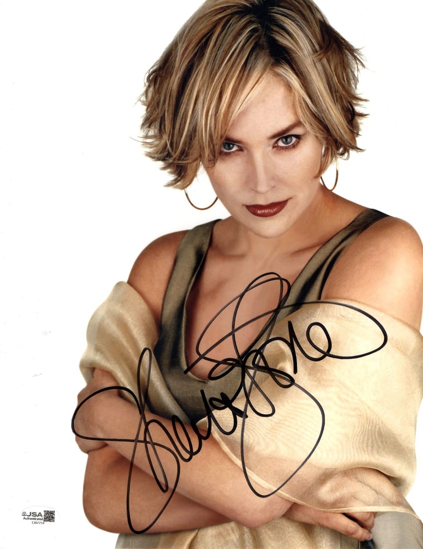 Sharon Stone Signed 11x14 Photo Basic Instinct Casino JSA Authenticated: Sharon Stone Signed 11x14 Photo Basic Instinct Casino JSA Authenticated This stunning 11x14 photograph features Sharon Stone, capturing her iconic presence from the films 'Basic Instinct' and 'Casino'