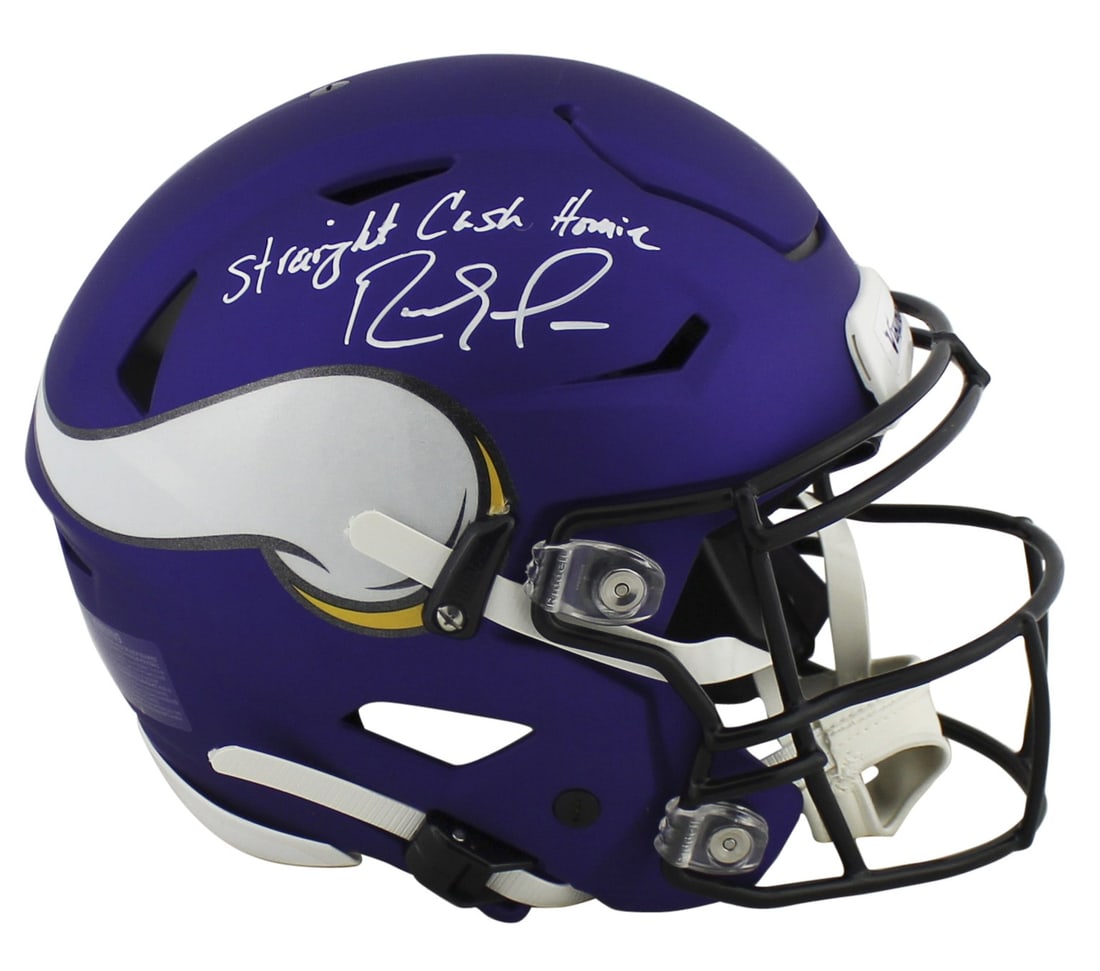 Randy Moss Signed Vikings Speed Flex Helmet BAS Witnessed Full Size: Randy Moss Signed Vikings Speed Flex Helmet BAS Witnessed Full Size This authentic Riddell Speed Flex full size helmet features the bold inscription "Straight Cash Homie" and has been personally signe