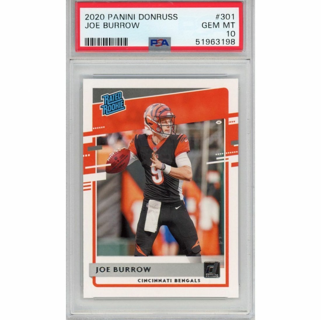 2020 Panini Donruss Joe Burrow #301 Rookie Football Card PSA 10 Gem Mint (1 of 2)