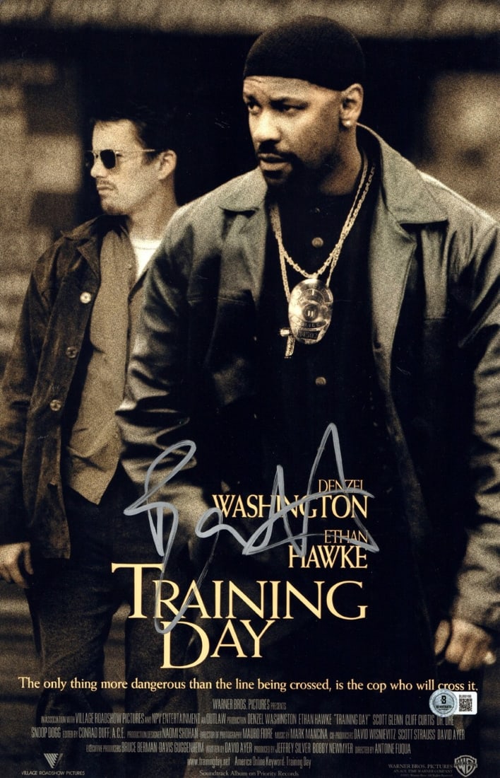 11x17 Training Day Photograph Signed by Ethan Hawke Beckett Authenticated: 11x17 Training Day Photograph Signed by Ethan Hawke Beckett Authenticated This 11x17 photo from the film "Training Day" features the authentic signature of Ethan Hawke. The autograph has been authenti