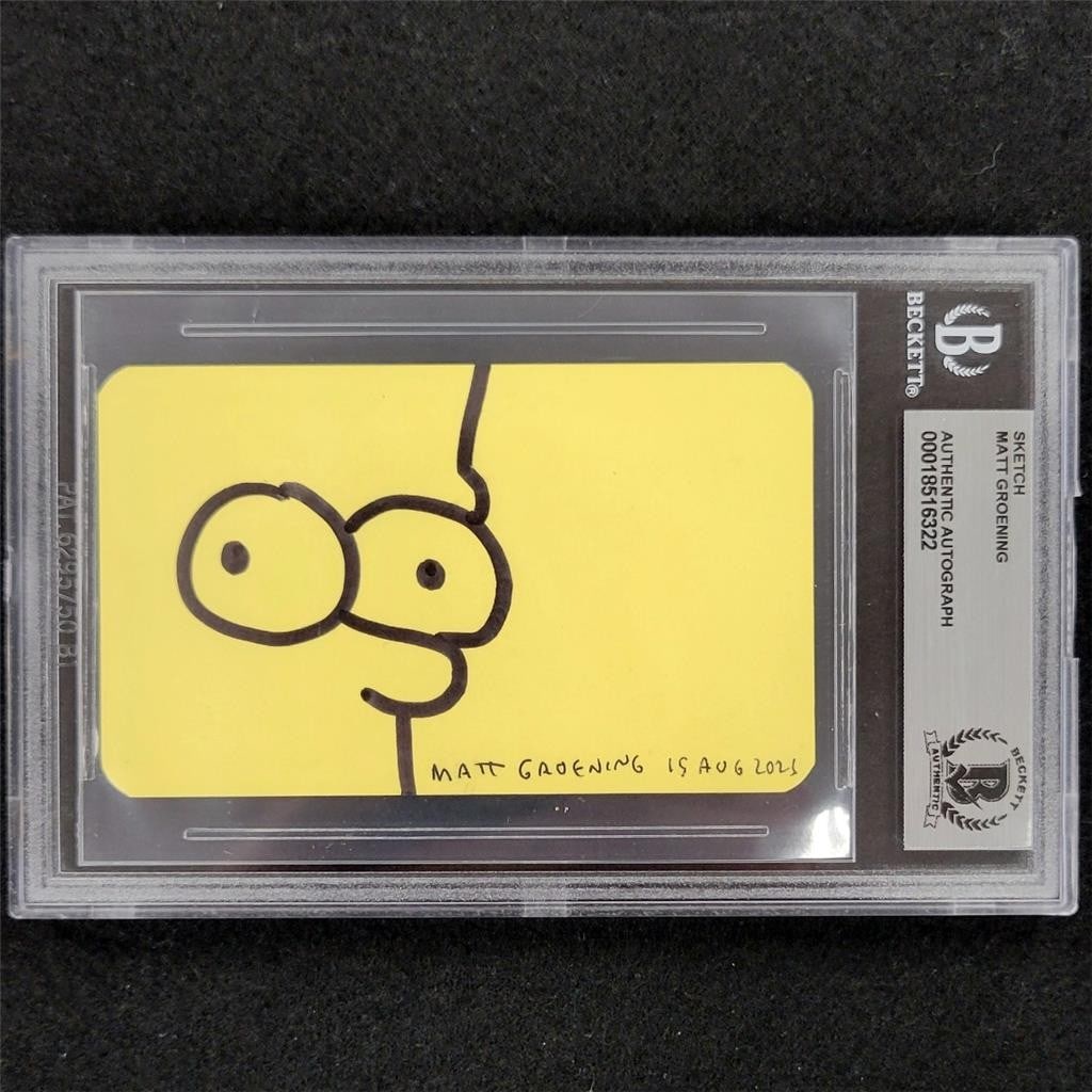 Matt Groening Signed Business Card with Bart Simpson Sketch Beckett BAS (1 of 2)