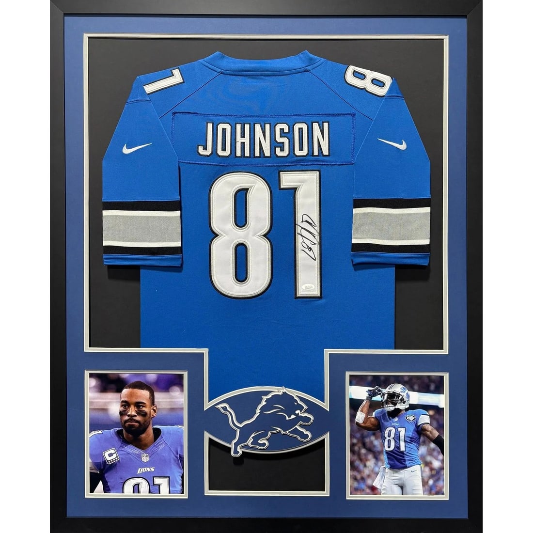 Calvin Johnson Autographed Framed Jersey JSA Certified Detroit Lions 42x34 (1 of 3)