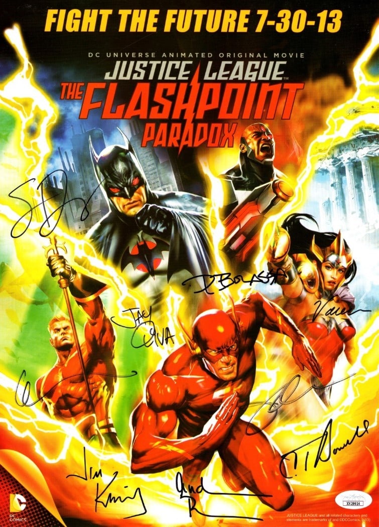 Flashpoint Paradox Cast Signed 10x14 Photo JSA Authenticated 9 Autos: Flashpoint Paradox Cast Signed 10x14 Photo JSA Authenticated 9 Autos Celebrate the iconic cast of Flashpoint Paradox with this stunning 10X14 autographed photo. This original poster features the signa