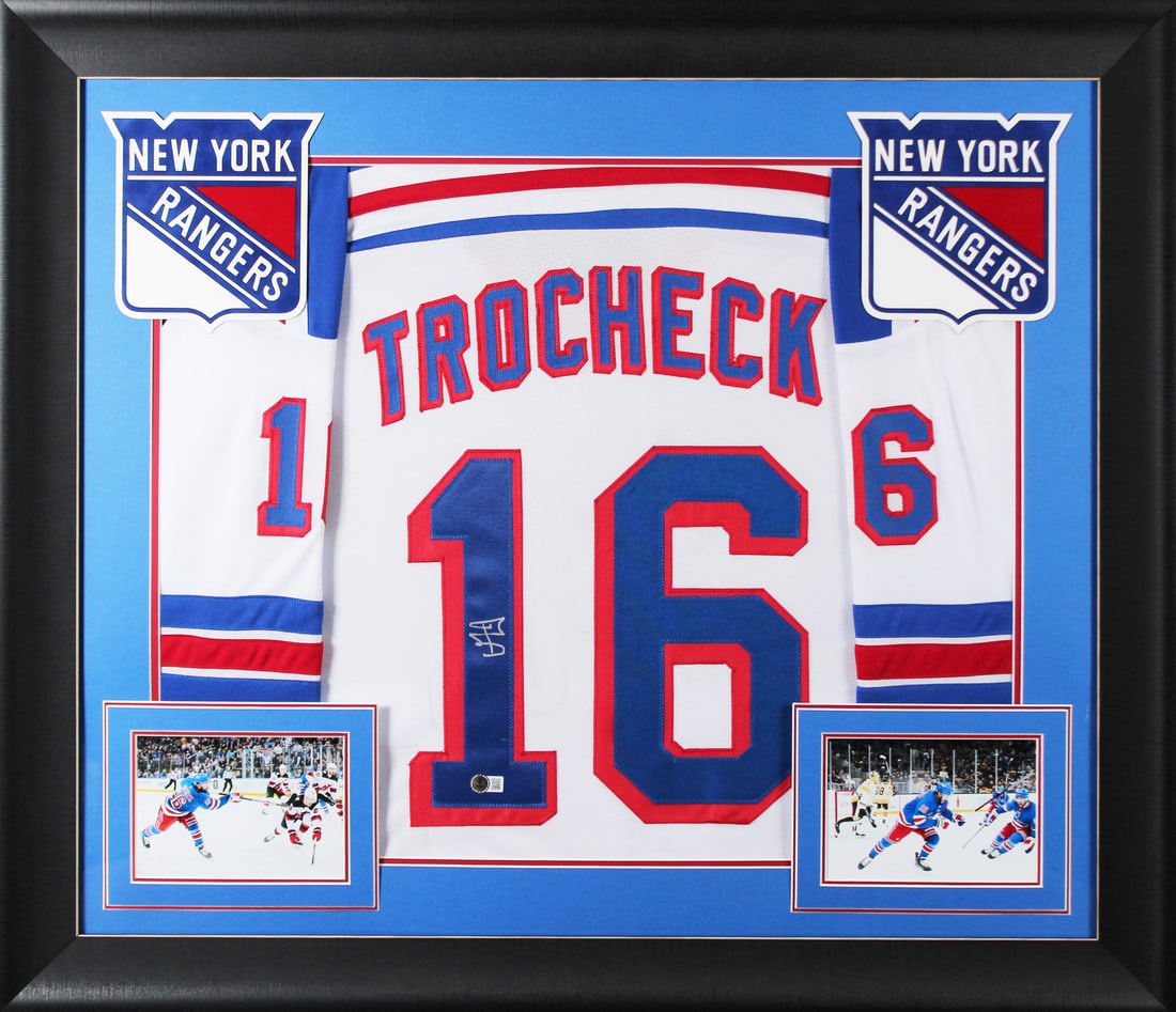 Vincent Trocheck Signed White Pro Style Framed Jersey New York Rangers BAS Authenticated: Vincent Trocheck Signed White Pro Style Framed Jersey New York Rangers BAS Authenticated This authentic signed white pro style framed jersey features the signature of Vincent Trocheck, a player for th