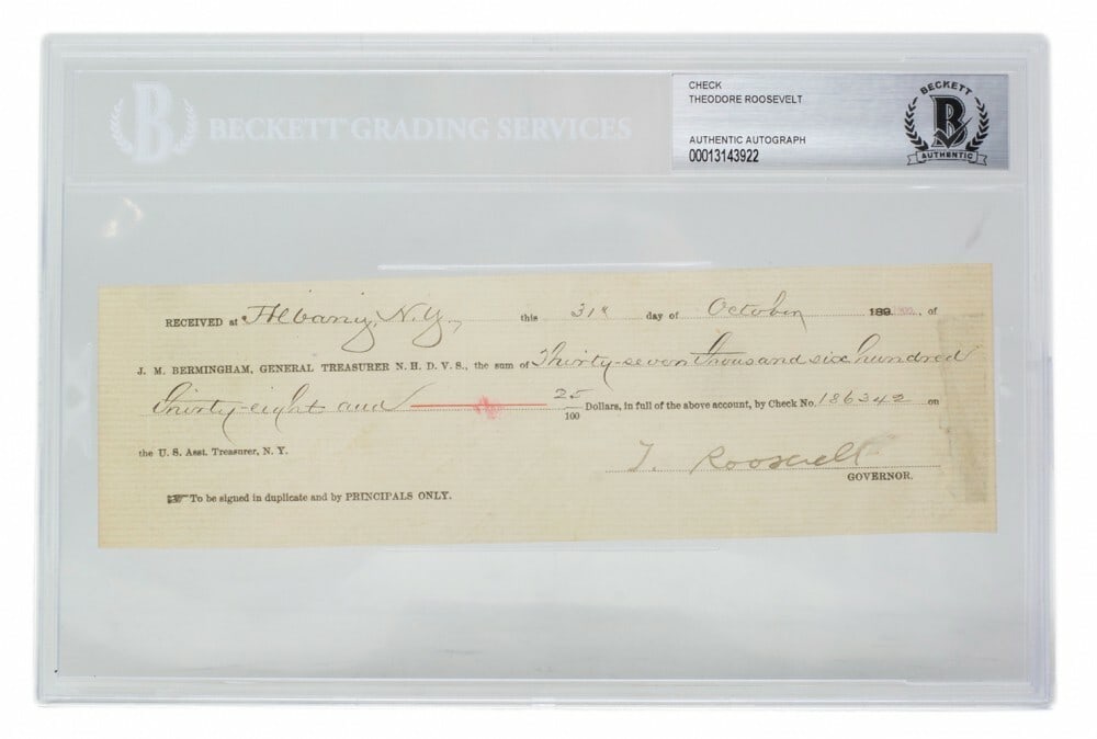 Theodore Roosevelt Autographed Bank Check Beckett Authenticated (1 of 2)